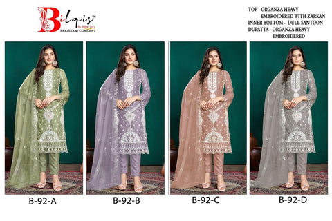 Bilqis B 92 A to D Pakistani Salwar Kameez Collection Bilqis B 92 A to D Pakistani Salwar Kameez Collection