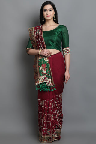 HEAVY SOFT SILK PATOLA 102 MAROON COLOR SAREE