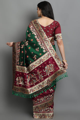 HEAVY SOFT SILK PATOLA 106 MAROON AND GREEN COLOR SAREE