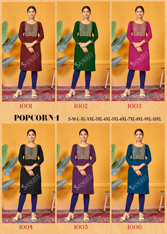 Sangeet Popcorn 1001 Series Embroidered Kurti Collection catalog