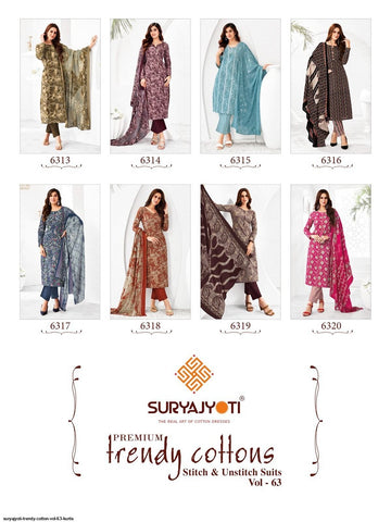 Suryajyoti Trendy Vol 63 Kurti Pant With Dupatta Collection Catalog From Stuff Export