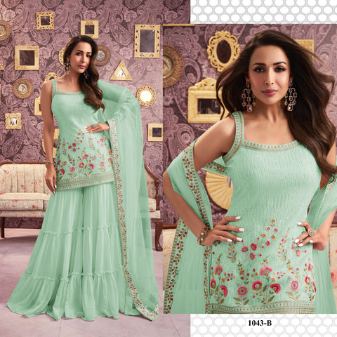 Malika Hit Fency 1043 Designer Georgette Salwar Suit Collection catalog from stuff export