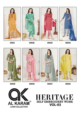 Al Karam Heritage 3 Self Embroidery Work Dress Material Collection from stuff export