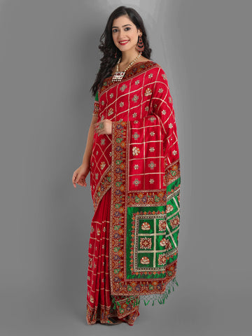 HEAVY PANETAR VICHITRA SOFT SILK RED COLOR SAREE 112