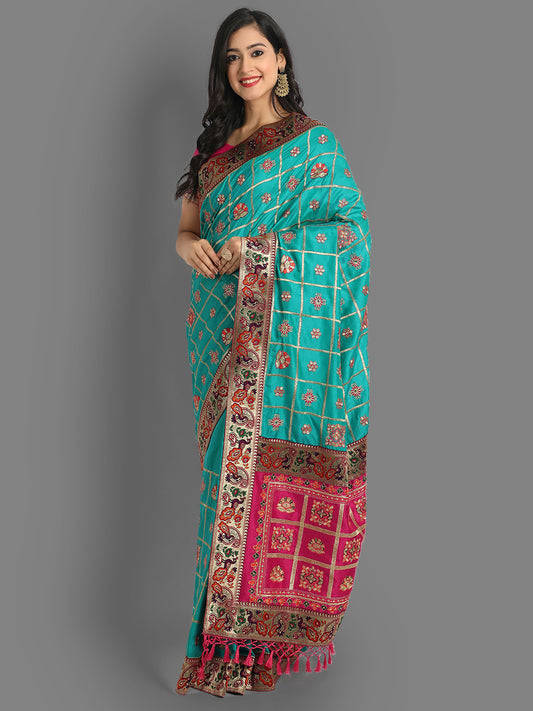 HEAVY PANETAR CRACKLE SILK SKY BLUE COLOR SAREE 113