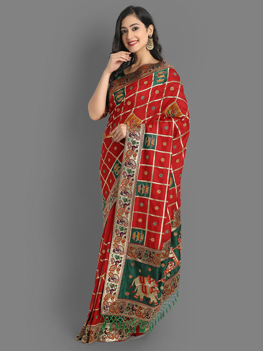 HEAVY PANETAR CRACKLE SILK RED COLOR SAREE 102