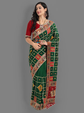 HEAVY PANETAR VICHITRA SOFT SILK GREEN COLOR SAREE 101