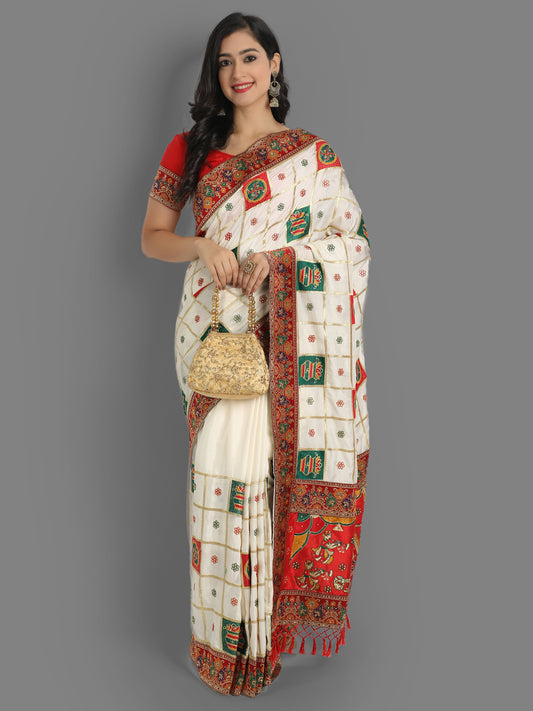 HEAVY PANETAR DOLA SILK WHITE COLOR SAREE 103