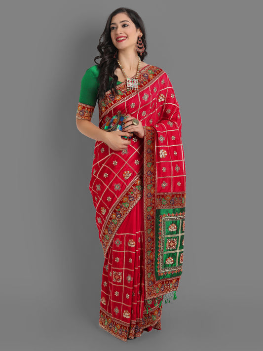 HEAVY PANETAR VICHITRA SOFT SILK RED COLOR SAREE 112