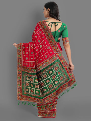 HEAVY PANETAR VICHITRA SOFT SILK RED COLOR SAREE 112