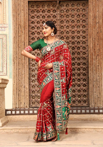 HEAVY KALASH DESIGN PANETAR PATOLA RED COLOR 132