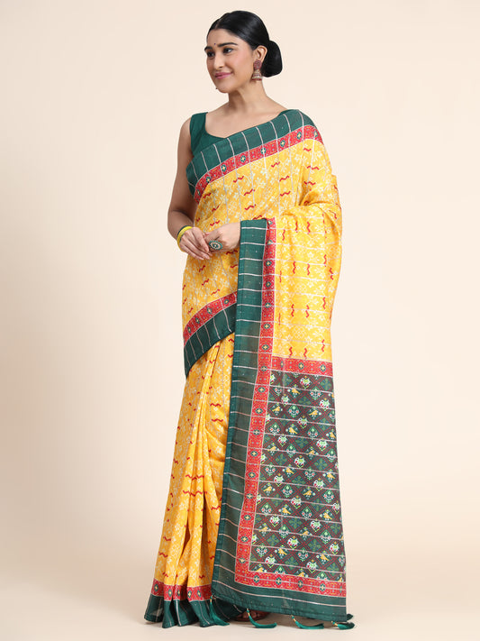 HEAVY PANETAR CRACKLE SILK YELLOW COLOR SAREE 118