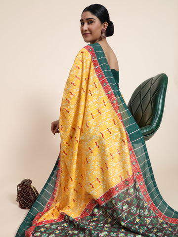 HEAVY PANETAR CRACKLE SILK YELLOW COLOR SAREE 118