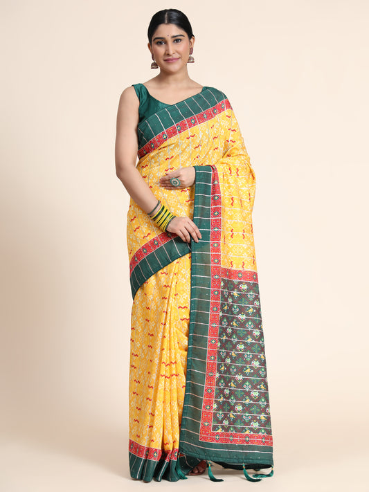 HEAVY PANETAR CRACKLE SILK YELLOW COLOR SAREE 118