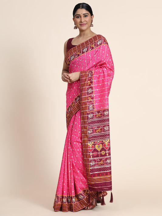 HEAVY PANETAR CRACKLE SILK PINK COLOR SAREE 119