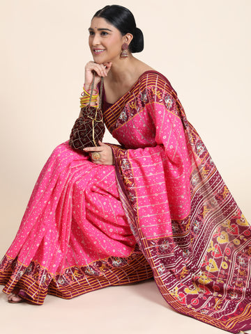 HEAVY PANETAR CRACKLE SILK PINK COLOR SAREE 119