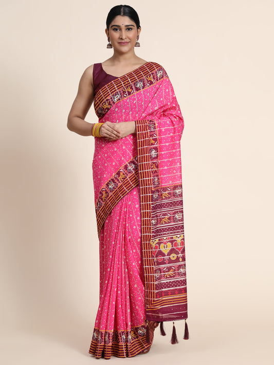 HEAVY PANETAR CRACKLE SILK PINK COLOR SAREE 119