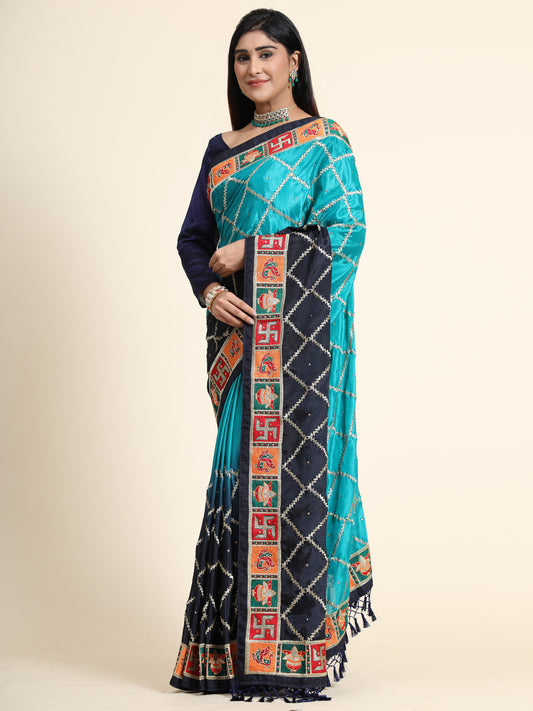 HEAVY PANETAR CRACKLE SILK BLUE COLOR SAREE 123