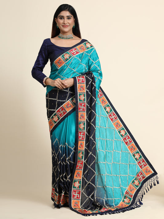 HEAVY PANETAR CRACKLE SILK BLUE COLOR SAREE 123