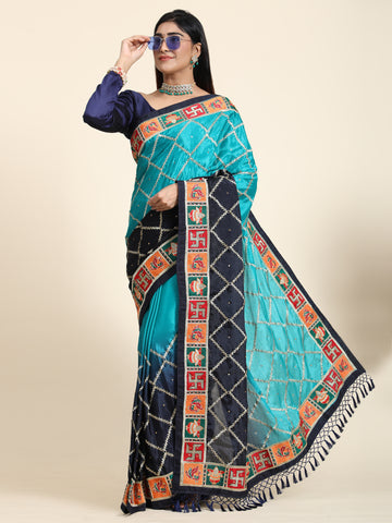 HEAVY PANETAR CRACKLE SILK BLUE COLOR SAREE 123