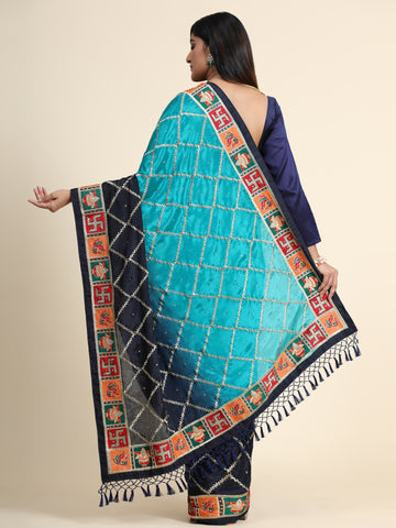 HEAVY PANETAR CRACKLE SILK BLUE COLOR SAREE 123