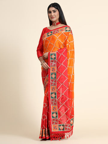 HEAVY PANETAR CRACKLE SILK ORANGE COLOR SAREE 124