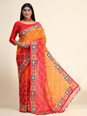 HEAVY PANETAR CRACKLE SILK ORANGE COLOR SAREE 124