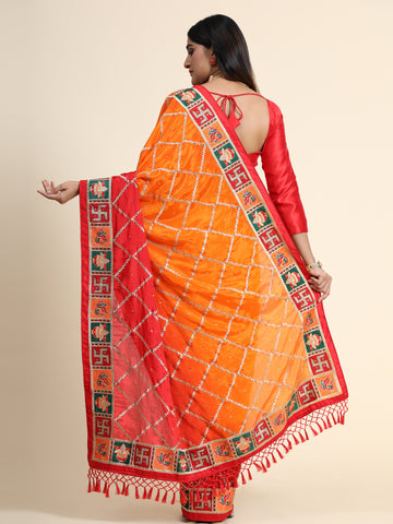 HEAVY PANETAR CRACKLE SILK ORANGE COLOR SAREE 124