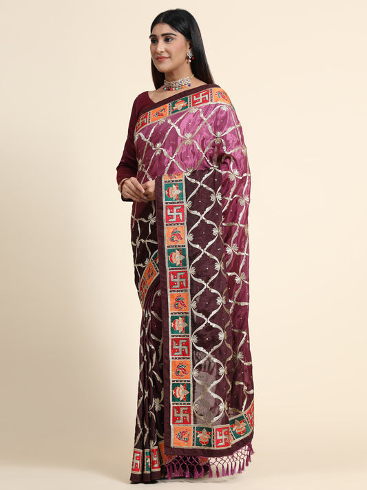 HEAVY PANETAR CHINON SOFT SILK WINE COLOR SAREE 125