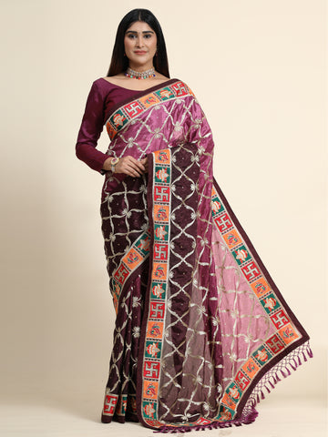 HEAVY PANETAR CHINON SOFT SILK WINE COLOR SAREE 125