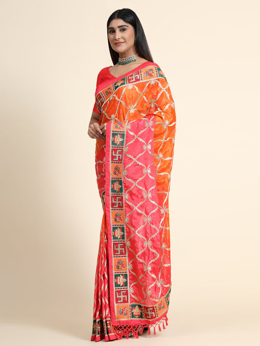 HEAVY PANETAR CHINON SOFT SILK ORANGE COLOR SAREE 127