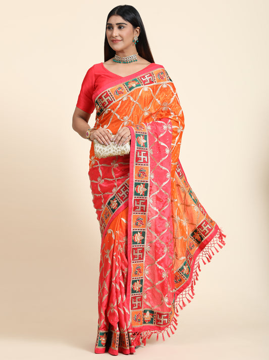 HEAVY PANETAR CHINON SOFT SILK ORANGE COLOR SAREE 127