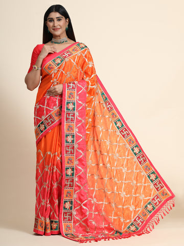 HEAVY PANETAR CHINON SOFT SILK ORANGE COLOR SAREE 127