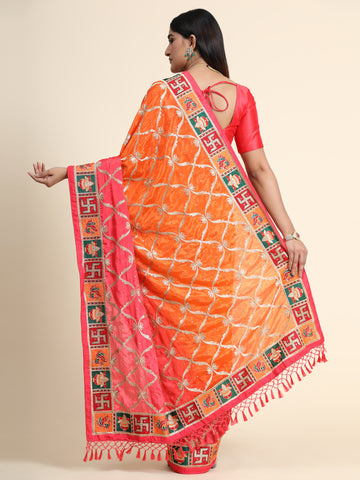 HEAVY PANETAR CHINON SOFT SILK ORANGE COLOR SAREE 127