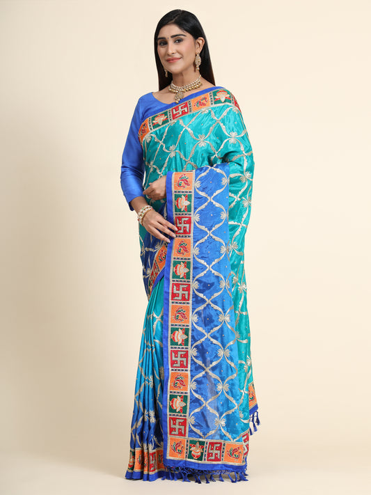 HEAVY PANETAR SOFT SILK BLUE COLOR SAREE 128