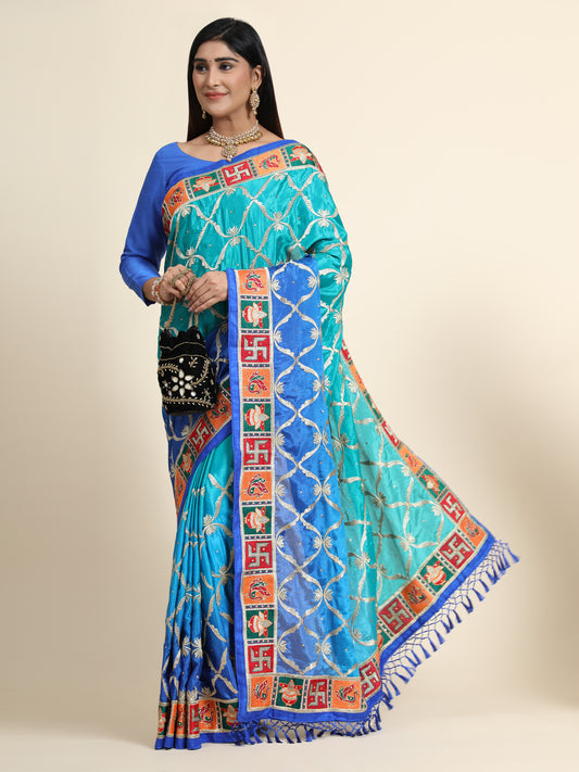 HEAVY PANETAR SOFT SILK BLUE COLOR SAREE 128